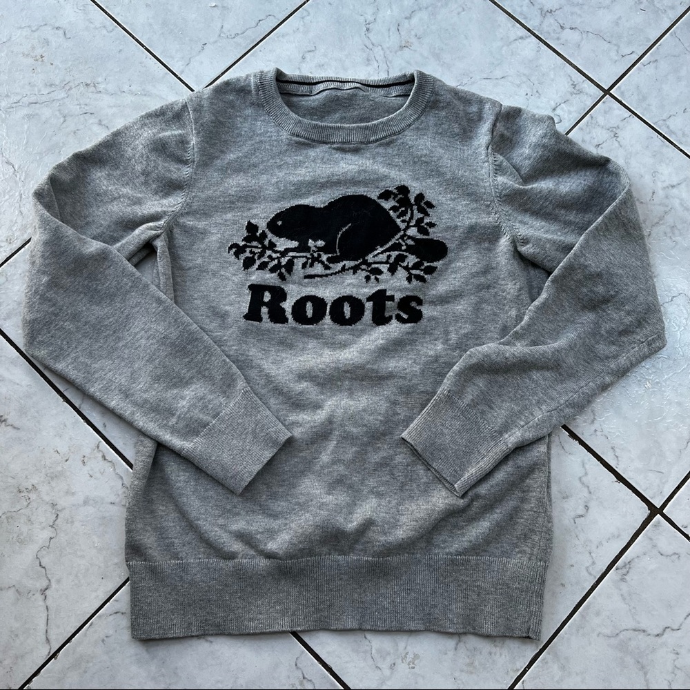 Roots Logo Grey Fine Knit Sweater